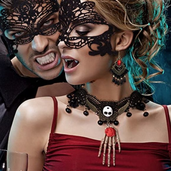 Gothic Lace Masquerade Choker Necklace - Picture 2 of 6